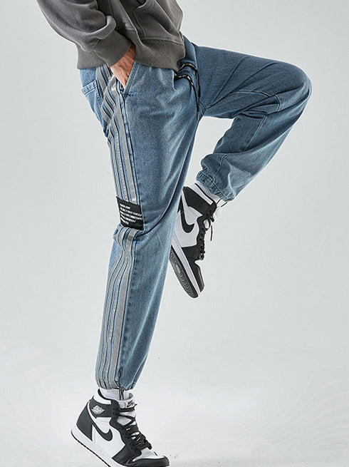 Men's Drawstring Elastic Wasit Plus Size Denim Joggers Pants
