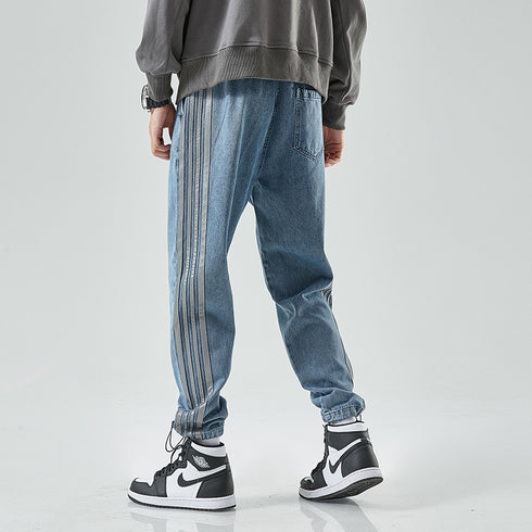 Men's Drawstring Elastic Wasit Plus Size Denim Joggers Pants