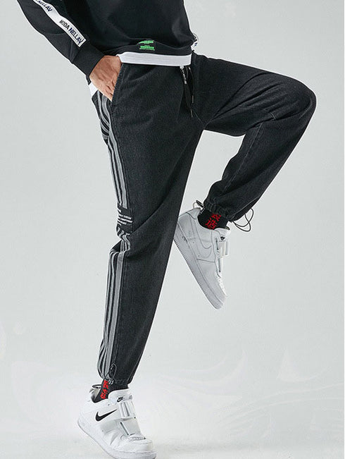 Men's Drawstring Elastic Wasit Plus Size Denim Joggers Pants