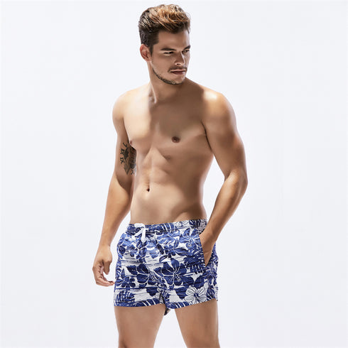Men's Drawstring Waist Printed Beach Shorts with Pocket