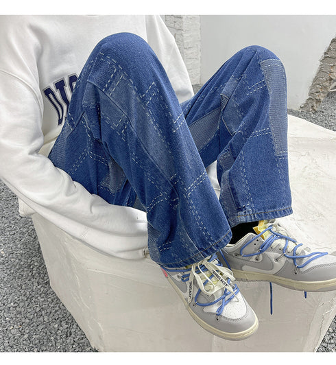 Men's Fashion Straight Wide-Leg Loose Relaxed Denim Jeans