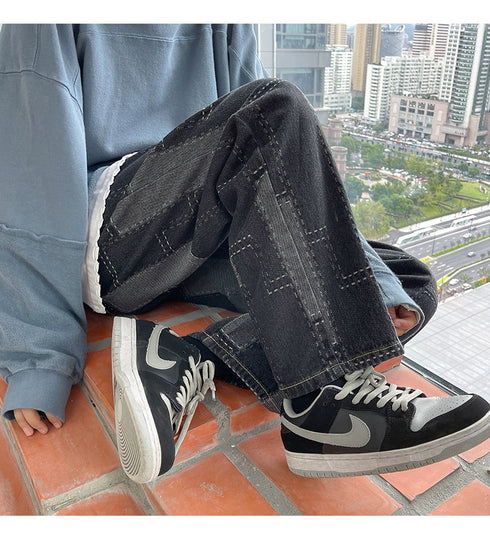 Men's Fashion Straight Wide-Leg Loose Relaxed Denim Jeans