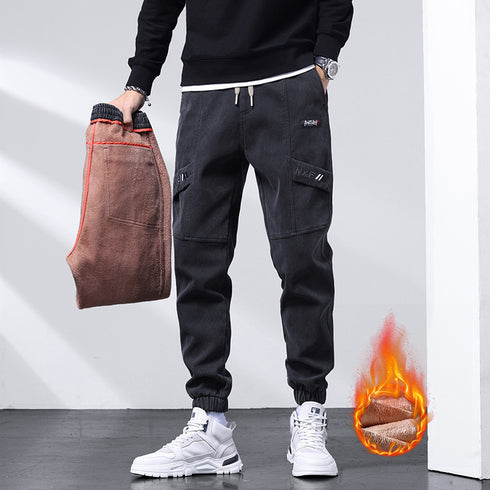 Men's Fleece-Lined Elastic Waist Harem Straight Leg Joggers