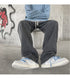 Men's Fleece-Lined Elastic Waist Loose Fit Straight Jeans Denim Pants
