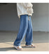 Men's Fleece-Lined Elastic Waist Loose Fit Straight Jeans Denim Pants