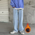 Men's Fleece-Lined Elastic Waist Loose Fit Straight Jeans Denim Pants
