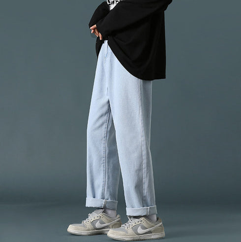 Men's Fleece-Lined Straight Wide Leg Denim Jeans