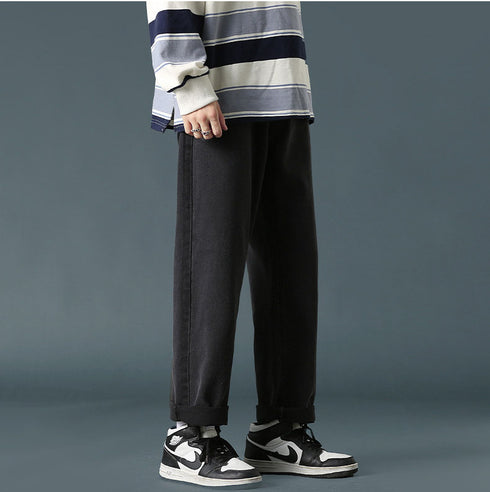 Men's Fleece-Lined Straight Wide Leg Denim Jeans