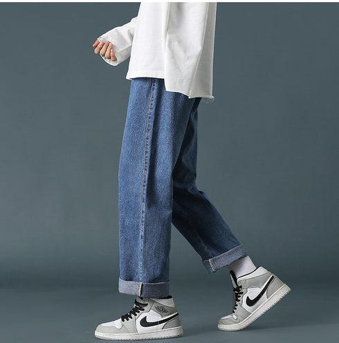Men's Fleece-Lined Straight Wide Leg Denim Jeans