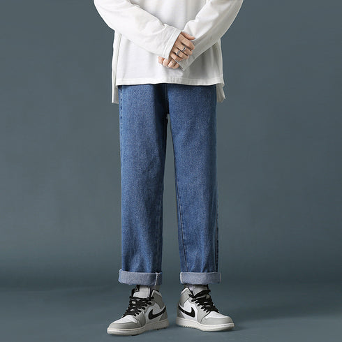 Men's Fleece-Lined Straight Wide Leg Denim Jeans