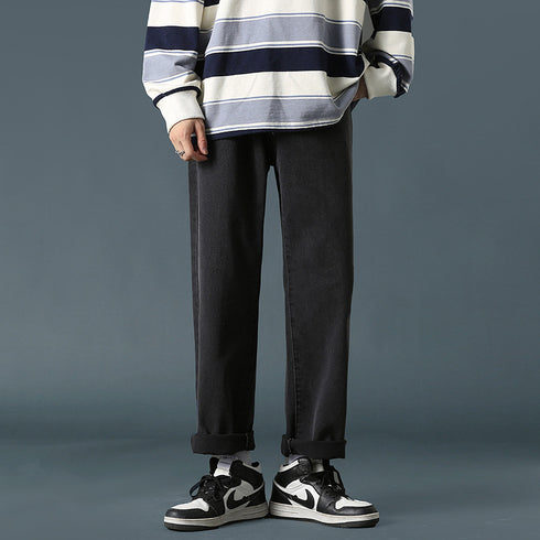 Men's Fleece-Lined Straight Wide Leg Denim Jeans