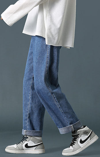 Men's Fleece-Lined Straight Wide Leg Denim Jeans