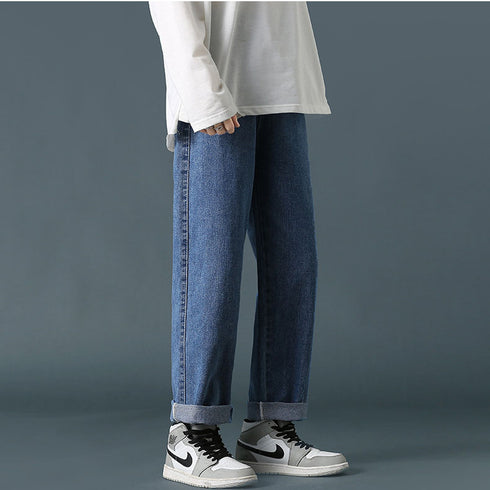 Men's Fleece-Lined Straight Wide Leg Denim Jeans