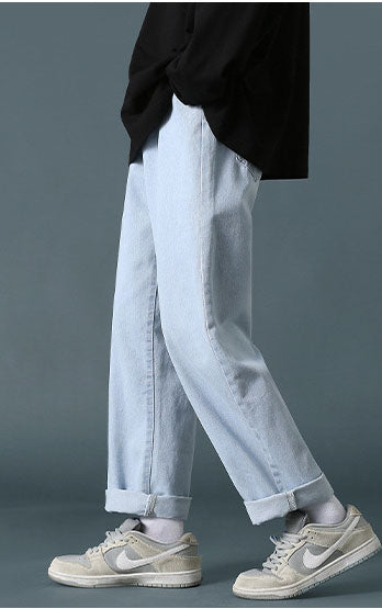 Men's Fleece-Lined Straight Wide Leg Denim Jeans