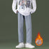 Men's Fleece-Lined Straight fit Jeans Wide-Leg Denim Pants
