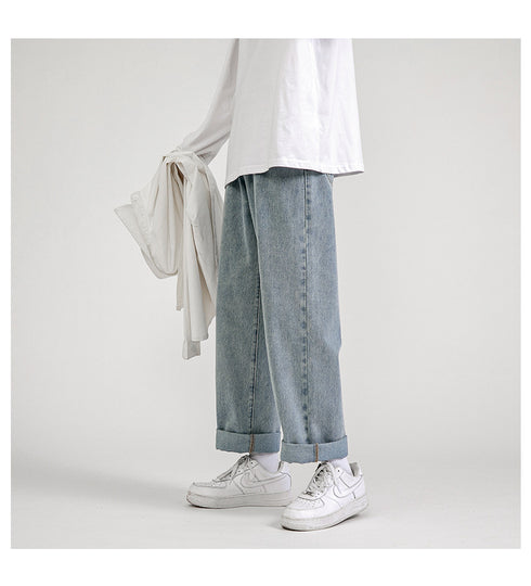 Men's Fleece-Lined Straight fit Solid Color Loose Denim Work Jeans