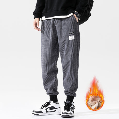 Men's Fleece Corduroy Plus Size Drawstring Jogger Trousers