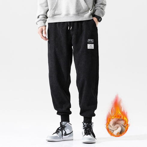 Men's Fleece Corduroy Plus Size Drawstring Jogger Trousers