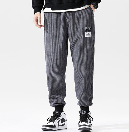 Men's Fleece Corduroy Plus Size Drawstring Jogger Trousers