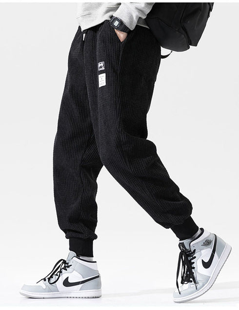 Men's Fleece Corduroy Plus Size Drawstring Jogger Trousers