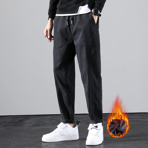 Plus Size Men's Straight Leg Fleece Cargo Pants for Workout