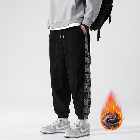 Men's Corduroy Fleece Jogging Elastic Waistband with Pockets