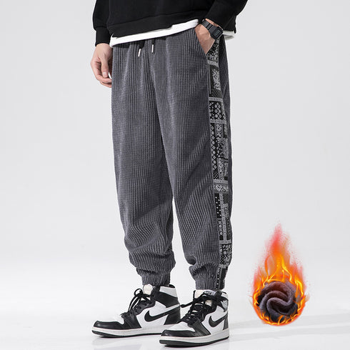 Men's Corduroy Fleece Jogging Elastic Waistband with Pockets