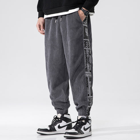 Men's Corduroy Fleece Jogging Elastic Waistband with Pockets