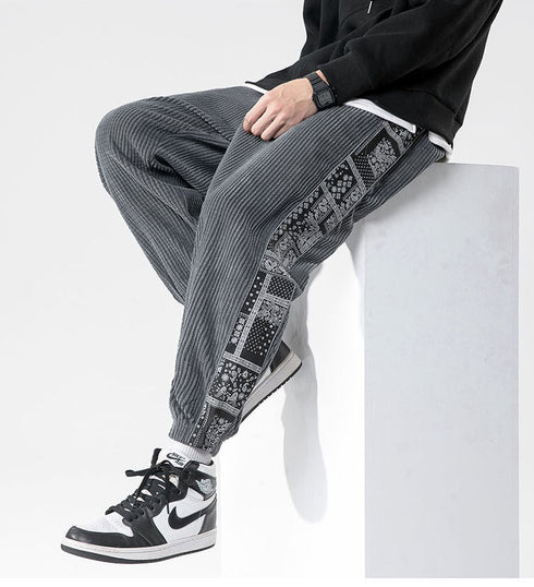 Men's Corduroy Fleece Jogging Elastic Waistband with Pockets