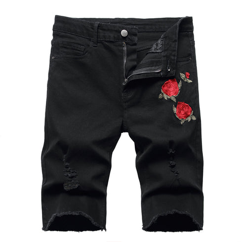 Men's Flower Ripped Denim Jeans Shorts Men's Jean Shorts