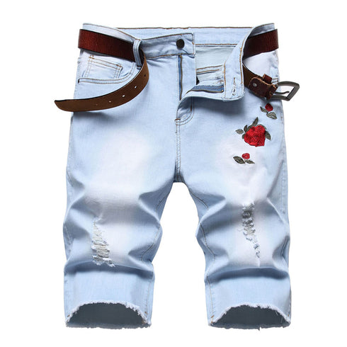 Men's Flower Ripped Denim Jeans Shorts Men's Jean Shorts