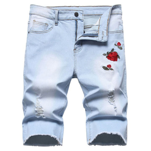 Men's Flower Ripped Denim Jeans Shorts Men's Jean Shorts