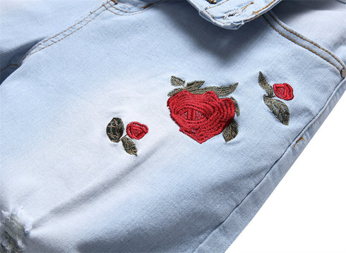 Men's Flower Ripped Denim Jeans Shorts Men's Jean Shorts