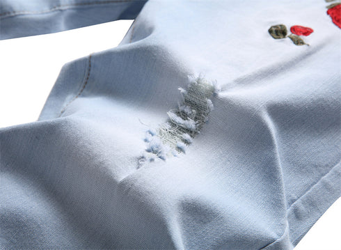 Men's Flower Ripped Denim Jeans Shorts Men's Jean Shorts