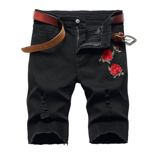 Men's Flower Ripped Denim Jeans Shorts Men's Jean Shorts