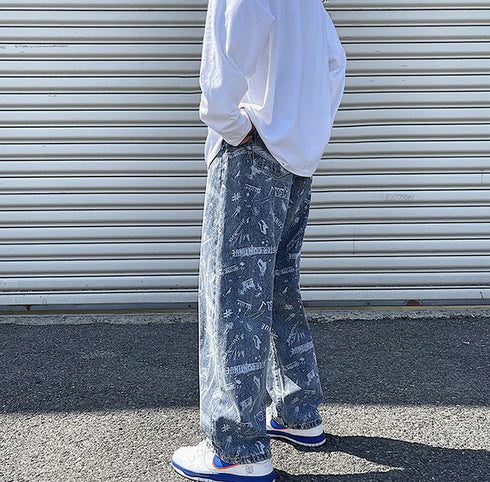 Men's Hip Hop Loose Straight Fit Denim Jeans