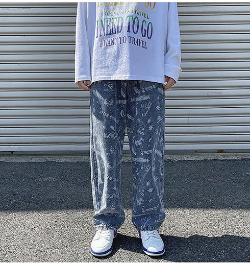 Men's Hip Hop Loose Straight Fit Denim Jeans