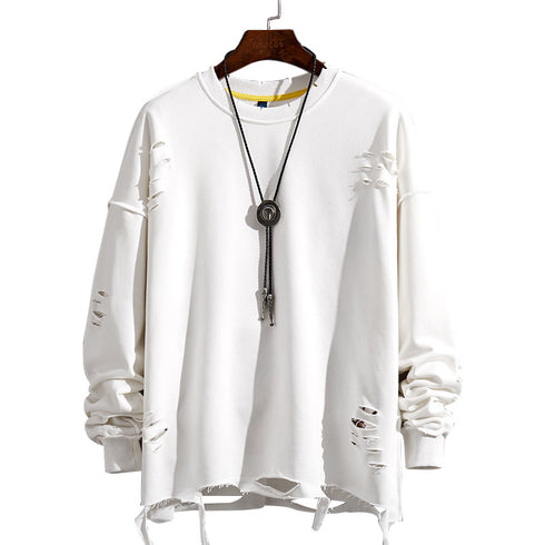 Men's Hip Hop Solid Color Pullover Hole Sweatshirts