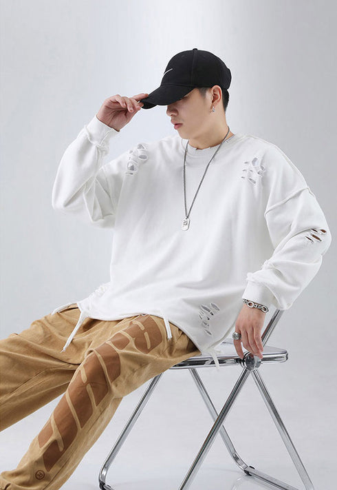 Men's Hip Hop Solid Color Pullover Hole Sweatshirts