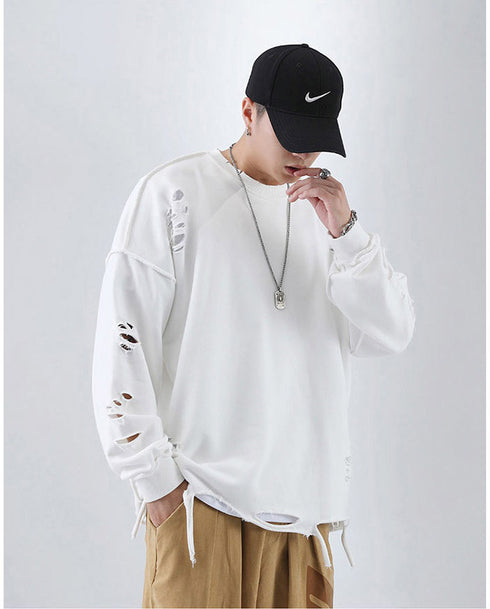 Men's Hip Hop Solid Color Pullover Hole Sweatshirts
