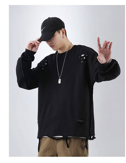 Men's Hip Hop Solid Color Pullover Hole Sweatshirts