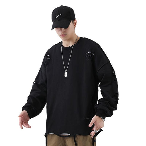 Men's Hip Hop Solid Color Pullover Hole Sweatshirts