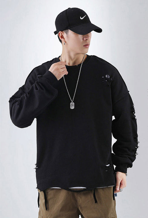 Men's Hip Hop Solid Color Pullover Hole Sweatshirts