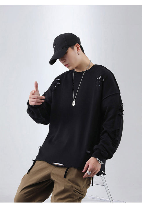 Men's Hip Hop Solid Color Pullover Hole Sweatshirts