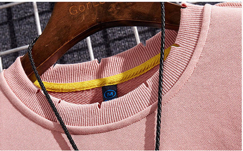 Men's Hip Hop Solid Color Pullover Hole Sweatshirts