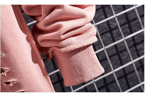 Men's Hip Hop Solid Color Pullover Hole Sweatshirts