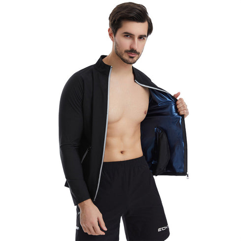 Men's Long Sleeve Zipper Undershirt Sauna Shapewear Top