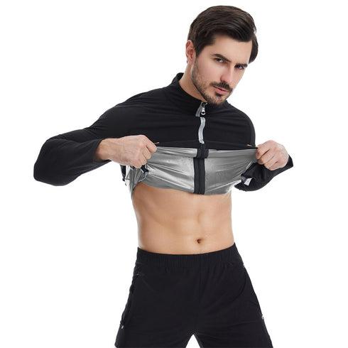 Men's Long Sleeve Zipper Undershirt Sauna Shapewear Top