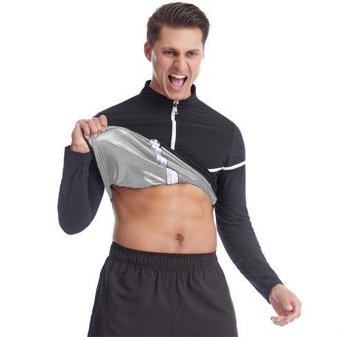 Men's Long Sleeve Zipper Undershirt Thermal Compression Shapewear