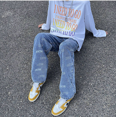 Men's Loose-Fit Wide Leg Streetwear Denim Pants